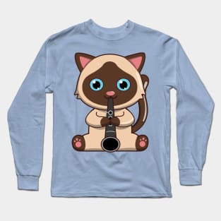 Siamese Cat Playing The Clarinet Long Sleeve T-Shirt